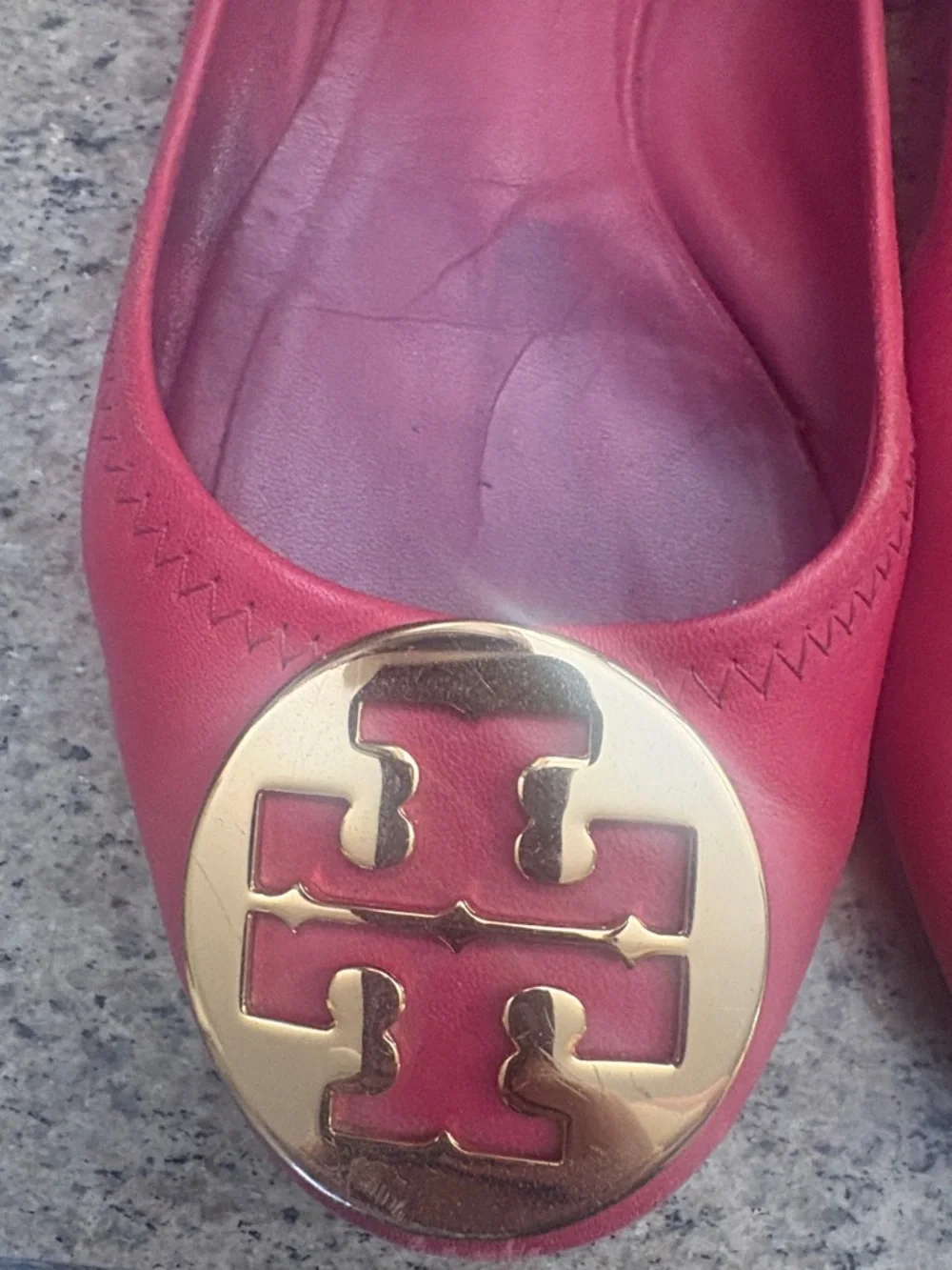 Tory Burch Red Leather Logo Ballet Flats with Gold Medallions - Picture 6 of 6